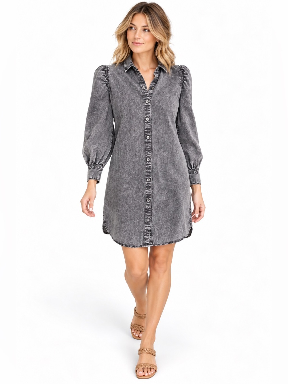 Rails Long Sleeve Black Washed Out Denim Dress XS